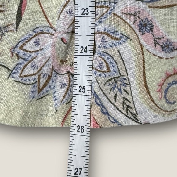 J. Jill Love Linen Top Large Petite LP Yellow Paisley 100% Linen Tie Tunic - Picture 6 of 7